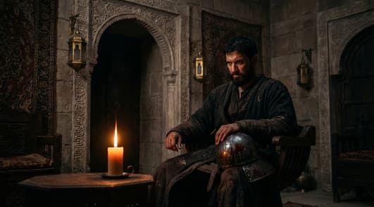 Muhammad of Ghor planning strategy in Ghazni at night