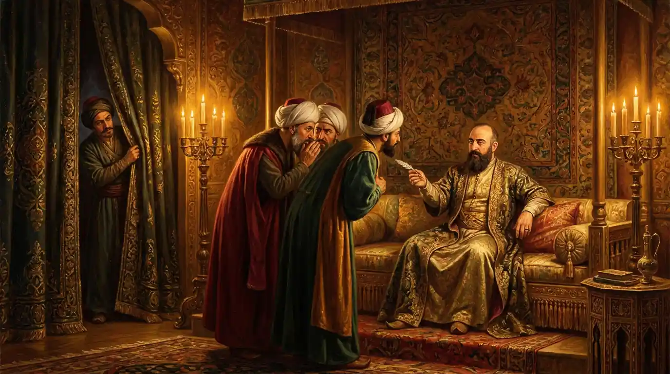 Royal court of Istanbul with conspirators and sultans