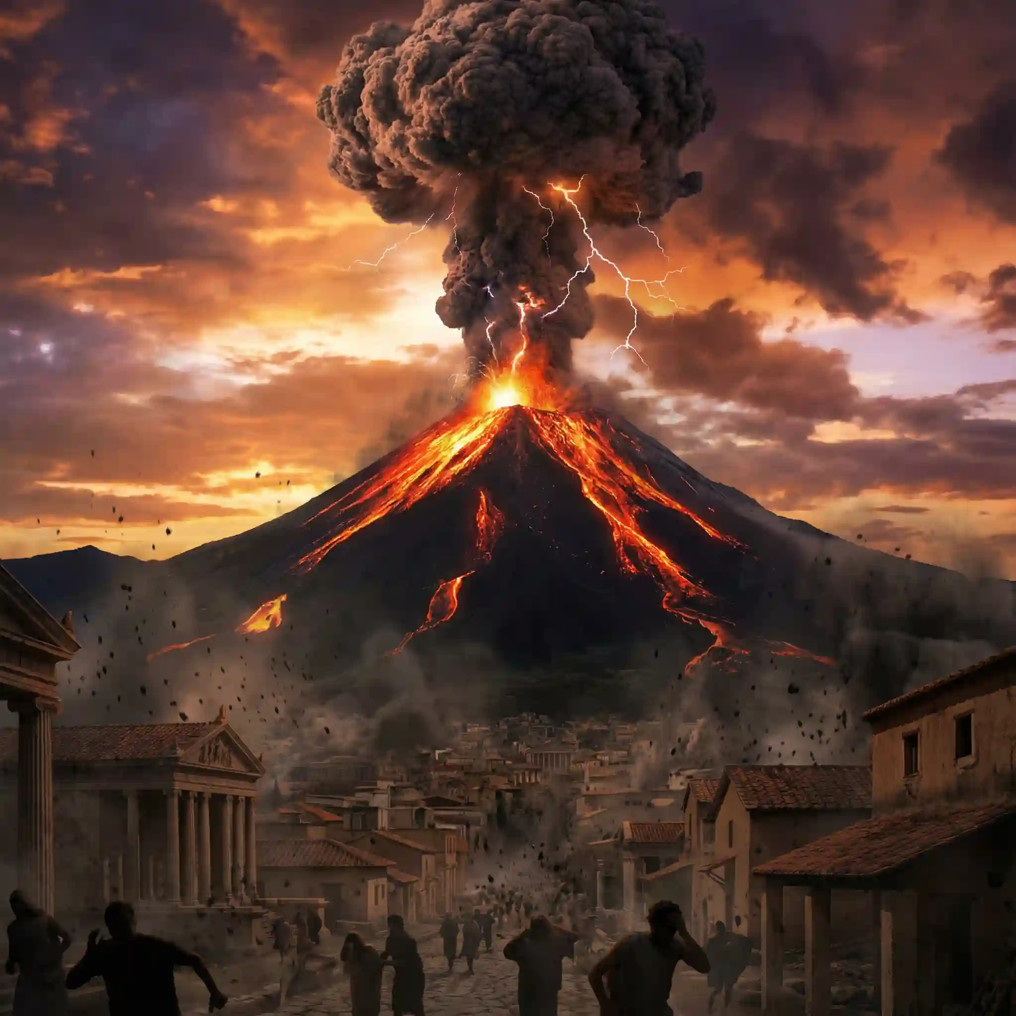 Mount Vesuvius erupting over Pompeii